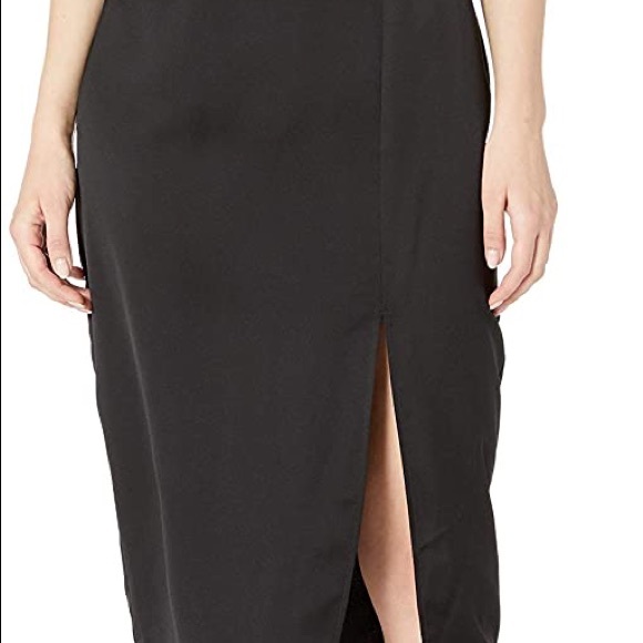 BCBG Black Satin Slip Dress with lace detail and slit. New with tags. Size 8 - Picture 6 of 7